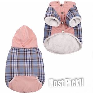 NWOT Small Classic pink Plaid Pet Dog Winter Jacket with Detachable Hood